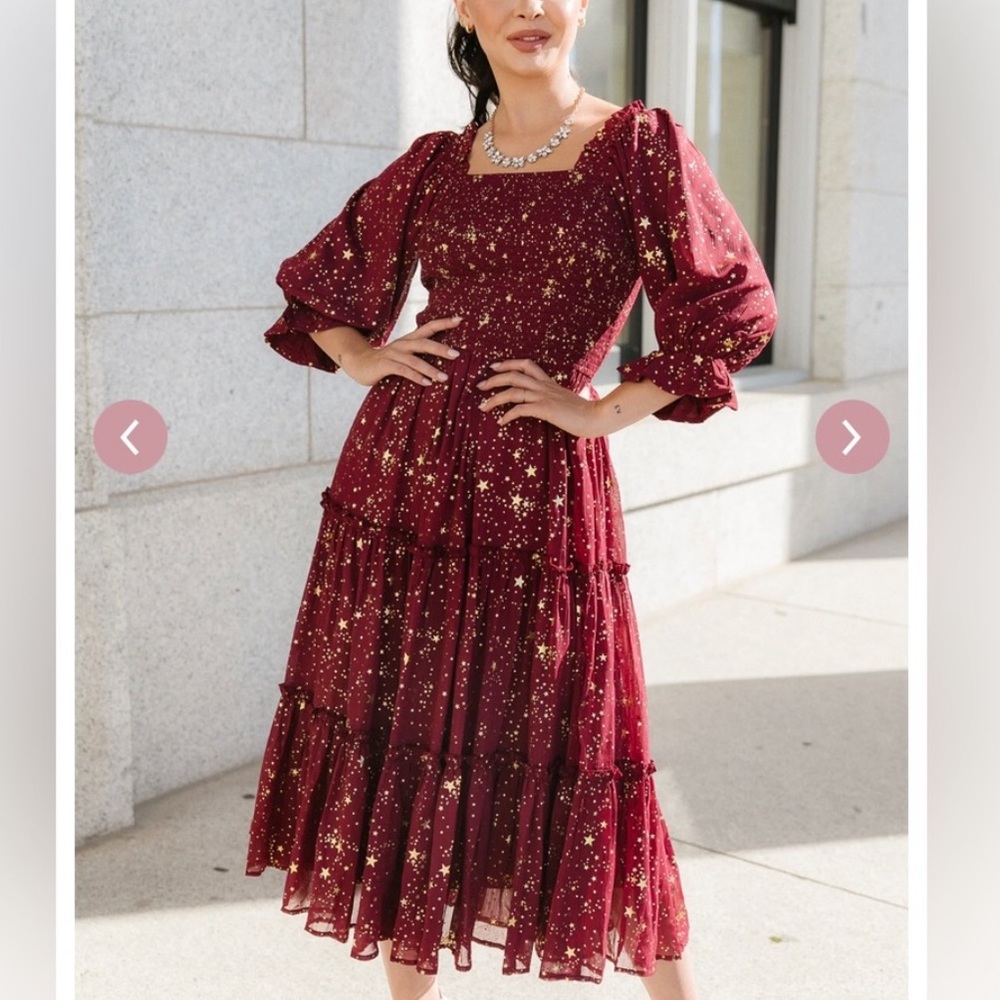 Ivy City Co. Starry Nights Dress in Burgundy Size 1X